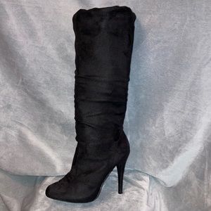 CL by Laundry Ecco friendly faux suede slouchy black high-heel boot